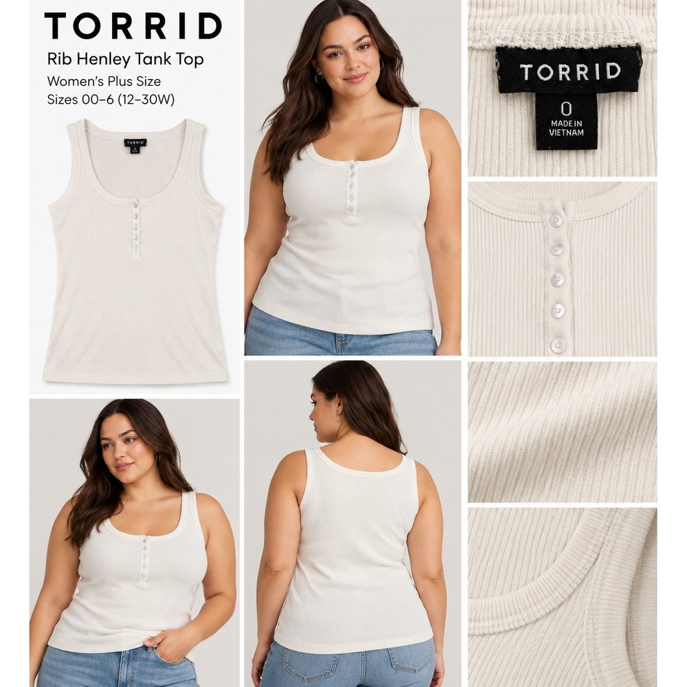 Torrid Henley Tank Top Womens 0 White Minimalist Clean Girl Ribbed Sleeveless